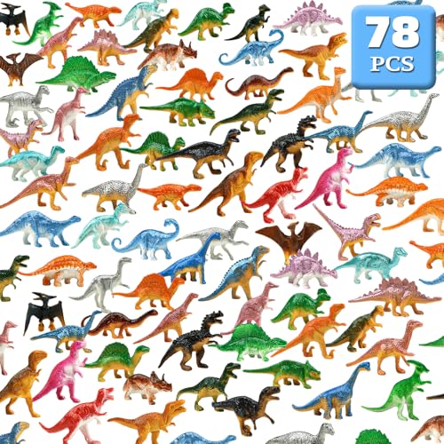 DOITEM Dinosaurier Spielzeugfiguren 78 Stücke, Kleine Dinosaurier Figuren Set Dino Figuren, Mini Dinosaurier Kunststoff Pädagogisches Spielzeug für Jungen Mädchen Geschenke Kindergeburtstag von DOITEM