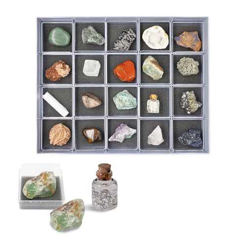 DOKTOR FUN - Minerals of The World Classic Collection - Eine Sammlung von Mineralien und Edelsteinen - Für Kinder und Sammler - Entdecken und Lernen - Inkl. 20 Exemplare und Schaukasten von DOKTOR FUN