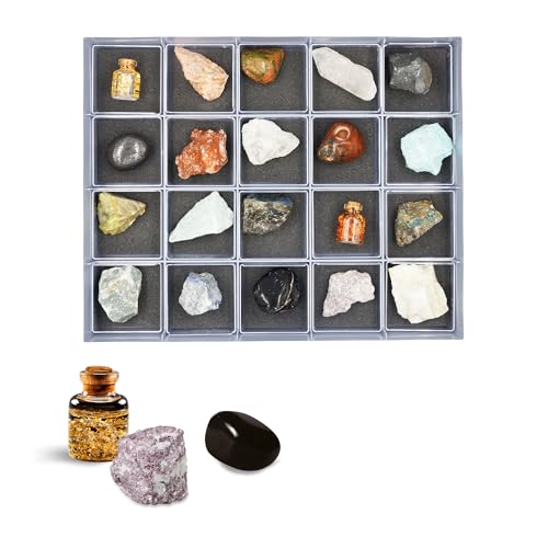 DOKTOR FUN - Minerals of The World Golden Collection - Eine Sammlung von Mineralien und Edelsteinen - Für Kinder und Sammler - Entdecken und Lernen - Ab 8 Jahren - Inkl. 20 Exemplare und Schaukasten von DOKTOR FUN