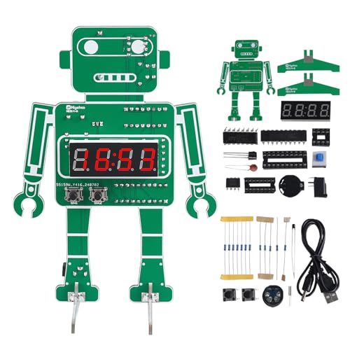 DONGKER DIY Lötprojekt Roboter Digitaluhr Kit mit 4 stelliges Elektronik Löt Übungs Kit mit Weckerfunktion für DIY Löten Student Mint-Fächer zum Lehren von Wecker für Anfänger und Elektronikliebhaber von DONGKER