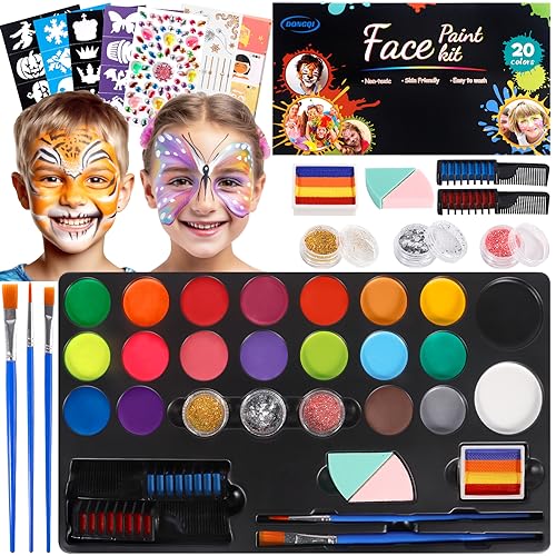 Kinderschminke Set, Schminke Kinder 20 Farben Größere Kapazität Grundfarben Split Cake, UV Kinderschminke Set, Waschbar Face Paint Bodypaint Schminkset, Halloween Fasching Karneval Schmink Kinder von DONGQI