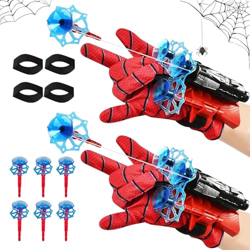 2 Stücke Launcher Handschuh, Spiderman Launcher Handschuhen mit 6 Sauger Darts, Spider Launcher Handschuh, Launcher Handgelenk Spielzeug Set, lustiges Lernspielzeug Kostüm Requisiten für Kinder von DONGSZQ