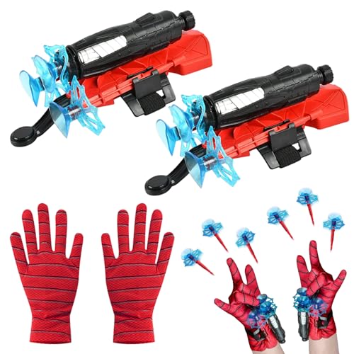 2 Stücke Launcher Handschuh, Spiderman Launcher Handschuhen mit 6 Sauger Darts, Spider Launcher Handschuh, Launcher Handgelenk Spielzeug Set, lustiges Lernspielzeug Kostüm Requisiten für Kinder von DONGSZQ