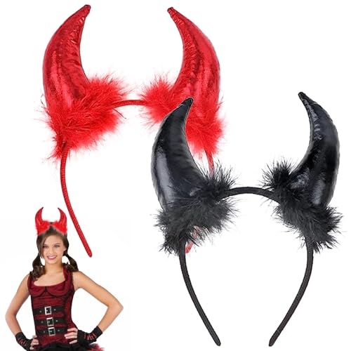 DONGSZQ Halloween Teufelshörner Stirnband, 2 Stück Teufelshörner Teufels Ohren Haarreif, Teufel Ohren Haarband Haarreifen für Damen Herren & Kinder zu Helloween, Fasching, Karneval und Kostüm Party von DONGSZQ