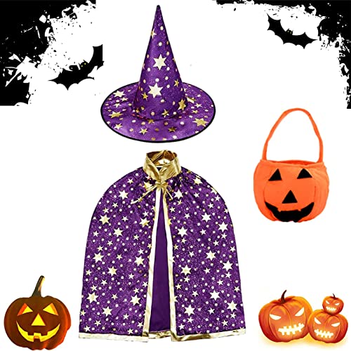 DONGSZQ Hexen Zauberer Umhang, Kinder Zauberer Umhang, Zauberer Cape, Witch Umhang, Wizard Cape, Kinder Halloween Kostüm, für Jungen Mädchen Cosplay Party (Violett) von DONGSZQ