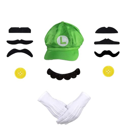 DONGSZQ Kostüm Accessoires Mütze Hut Handschuhe Bart gelbe Knöpfe Faschingkostüme für Kinder Damen Herren Karneval Cosplay Mottoparty Halloween von DONGSZQ