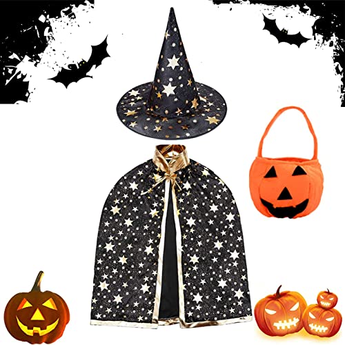 Hexen Zauberer Umhang, Kinder Zauberer Umhang, Zauberer Cape, Witch Umhang, Wizard Cape, Kinder Halloween Kostüm, für Jungen Mädchen Cosplay Party (Schwarz) von DONGSZQ