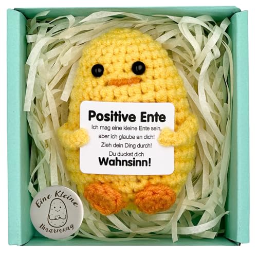 DONGTATA Positive Ente gestrickte Wolle Mini Lustige Puppe Geschenk für Sohn Duaghter Frauen Männer Geschenk der Gesellschaft handgemachte Positive Geschenke für Freunde von DONGTATA