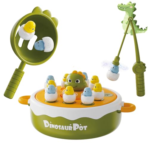 DONGZQAN Dinosaurier Brettspiel Set für Kinder, Magnetisches Angelspiel Ab 2 3 4 5 6Jahre Fische Angeln Mit 1 Kinderangel, Musik Und Pädagogischem Spielzeug Kinder Magnetspiel von DONGZQAN