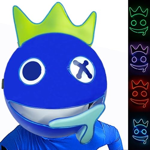 Funjoyz Halloween Rainbow Maske Friend,LED Horror Maske,Generische Maske für Halloween Weihnachten Karneval Fasching Tag der Toten Cosplay Maskerade Erwachsener Damen Herren,Blau Grün Rot von Funjoyz