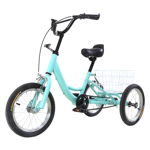 14 Zoll Dreirad für Kinder,3 Rädern Kinderfahrrad mit Korb für 5-6 Jahre,Verstellbarer Lenker & Sattel,Antirutsch-Pedal,3-Rad Cruiser Bike Für Jungen/Mädchen von DOPBENT