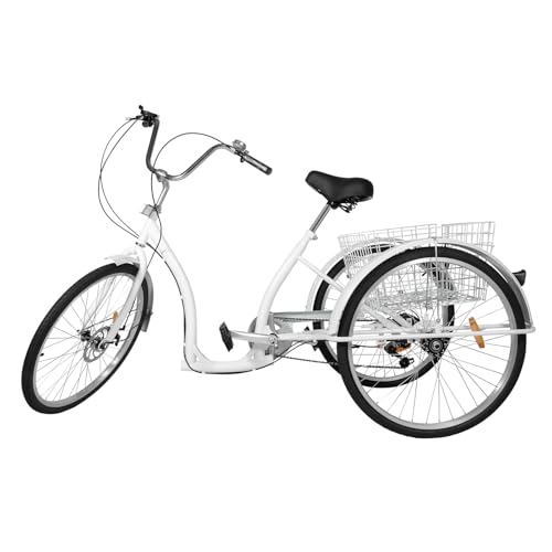 Dreirad für Erwachsene,26 Zoll 6 Gang 3-Rad Fahrrad Dreiräder mit Einkaufskorb,Verstellbares 3-Rad-Fahrrad Cruise-Dreirad bis 120 kg von DOPBENT