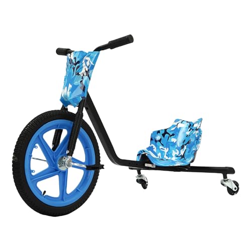 Drift Cart,16 Zoll Drift Trike Pedal Drift Bike/Scooter,DreiräDriges Fahrrad FüR Kinder,Hinterrad 360-Grad-Schwenkbarkeit Mit Licht,Einstellbare Länge (Blau Camouflage) von DOPBENT