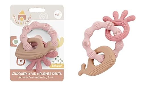 DORON & CHARLIE - Beißring - Kinderpflegezubehör - 056344 - Rosa - Silikon - Meereslebewesen - Baby Spielzeug - 1. Alter - 13 cm x 8 cm - Ab 3 Monaten von DORON ET CHARLIE