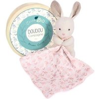 DOUDOU 8903960 Bio Hase mit Schmusetuch, rosa 15 cm von DOUDOU