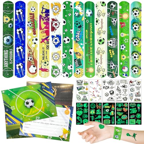 DOWNDRIFT Fußball Slap Armbänder,12 Stück Armband Fussball Kinder Fußball Slap Bracelet Fußball Schnapparmband Kinder 36 Fußball Snap Bracelets Tattoo Aufkleber Fussball Mitgebsel für Jungen Mädchen von DOWNDRIFT