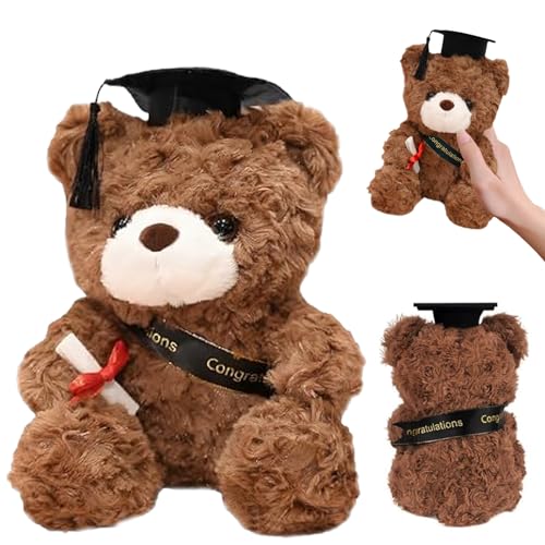 DOWNDRIFT Abschluss Bär Teddybär Diplombär Bachelor Bär Plüschtier mit Doktorhut Diplom und Abschluss, Examensbär für Bachelor Geschenk,Graduation Gift,Bestandene Prüfung Geschenk von DOWNDRIFT