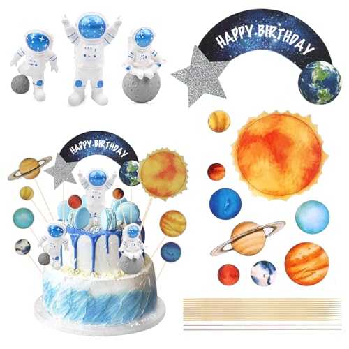 DOWNDRIFT Tortendeko Weltraum,13 Stück Weltraum Kindergeburtstag,Geburtstag Weltraum Kuchen Deko,Astronauten Kuchendekoration,Kuchendeko Geburtstag Astronaut für Weltraum Kindergeburtstag von DOWNDRIFT