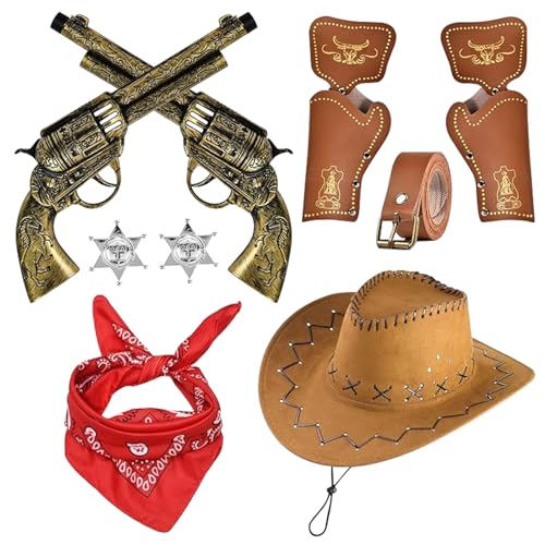 DOWNDRIFT Cowboy Kostüm Zubehör Kinder 9 Stück Western Cowboy Zubehör Kinder Bandanna bzeichen Gürtel Holster Halstuch Western Cowboy Kostüm für Karneval Cosplay Halloween Party Dress Up von DOWNDRIFT