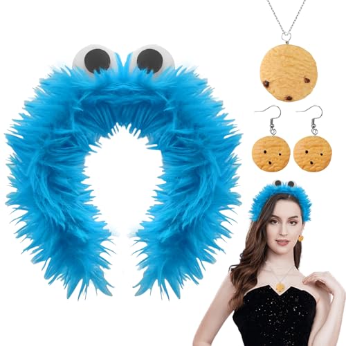 DOWNDRIFT Haarreif Cookie Blau,Halloween Stirnband mit Halskette,Damen Kinder Kostüm Karneval Fasching Party Verkleidung Accessoires von DOWNDRIFT