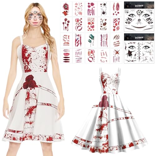 DOWNDRIFT Halloween Kostüm Blutiges Kleid,Zombie Braut Kostüm Horror Braut,Halloween Kostüm Damen Gruselig,Zombie Kostüm Damen,Halloween Blutiges Kleid,Braut Kostüm für Halloween Kleidung(170-175cm) von DOWNDRIFT