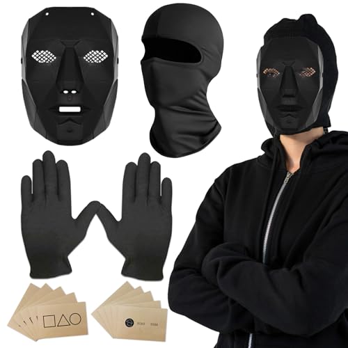 DOWNDRIFT Halloween Masken,The Game Maske,Schwarz Handschuhe mit 10 Spielkarte,Fasching & Karneval als Kostüm für Herren & Damen & Kinder von DOWNDRIFT