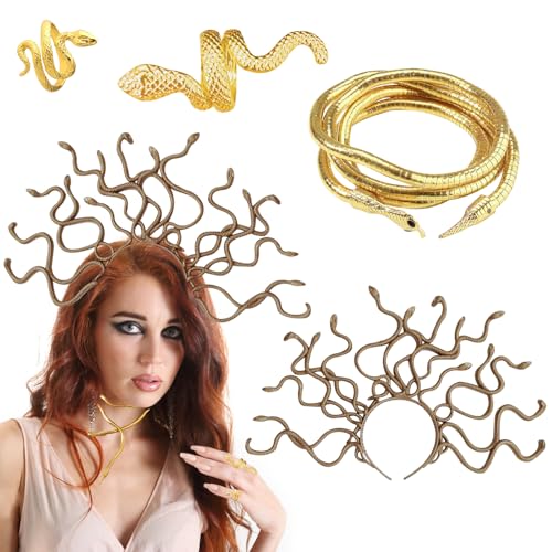 DOWNDRIFT Schlangen Kopfschmuck,Schlangen Kostüm Zubehör,Schlangen Haarreif Schlangen Halskette Armband Schlangenring,Snake Headband für Karneval Halloween Cosplay Kostüme Accessoires von DOWNDRIFT