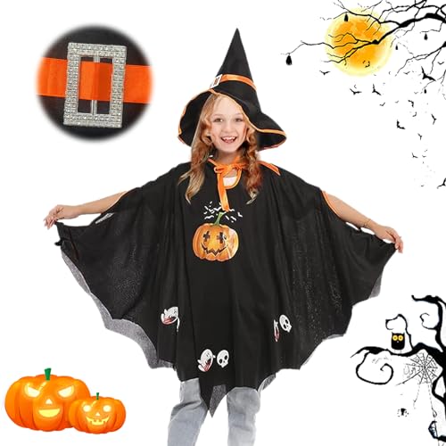 DOWNDRIFT Hexenkostüm Kinder,Hexenkostüm Mädchen,Halloween Umhang Kinder mit Hut,Hexe Kostüm Kinder Mädchen,Halloween Kostüm Hexe Kostüm für Halloween Karneval Fasching Cosplay (3-10 Jahre) 90-150cm von DOWNDRIFT