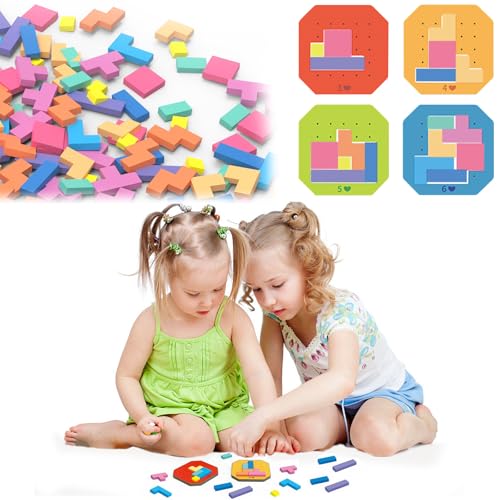 DOWNDRIFT Tetris Duell Spiel Tangram Kinder 128 Pcs Tetris Puzzle Spiel ab 6 Konzentrationsspiele für Kinder Denksportaufgaben Spielzeuge für Kinder ab 2 3 4 Jahr von DOWNDRIFT