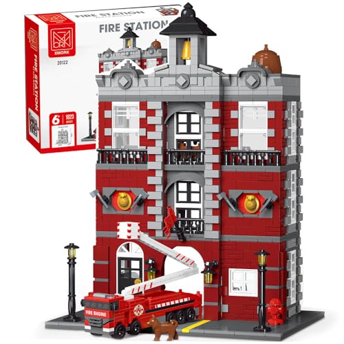 DOYAY 20122 Modular Firestation Rote Vintage-Feuerwache für Iego Modular Haus, Riesiges ModeII mit Feuerwehrauto KIemmbausteine Bauset Kompatibel mit Iego Modular Building von DOYAY