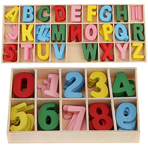 216 Stück Bunt Holzbuchstaben und Nummern,Holz Großbuchstaben A-Z,Holz Nummern 0-9,Kid Holzspielzeug Lernspielzeug Handwerk Holz Buchstaben,Naturholz,Mit Ablagefach,Für Kunsthandwerk DIY von DOwrap