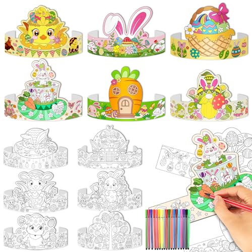 DPKOW 24 Stück Osterhüte Bemalen zum Ostern Basteln Kinder, DIY Osterparty Papierhüte Bastelset Ostern Kinder Osterei Hasen Küken Hüte Ostergeschenke Kinder Osterbasteln Ostern Party Supplies von DPKOW