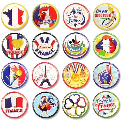 DPKOW 32pcs Spiele Paris von Frankreich Anstecknadeln für Anhänger der französischen Mannschaft Zubehör, Anstecknadeln für Spiele Paris von Frankreich Goodies Souvenir Frankreich Geschenk Fans von DPKOW