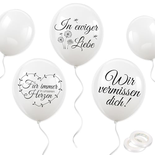 DPKOW 38pcs Weiß Trauer Beerdigung Luftballons Deko Biologisch, Trauerfeier Latexballons Gedenken Begräbnis Luftballons Wir vermissen dich Luftballons Für immer in unseren Herzen In ewiger Liebe von DPKOW