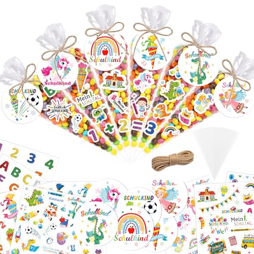 DPKOW Schultüten Einschulung Mädchen Junge Schultüte Füllung, 50 STK Klein Zuckertüten Geschenktüten Zellophantüten mit Anhänger Aufkleber Hanfseil, Regenbogen Einhorn Dinosaurier Fußball Schutzengel DPKOW Schultüten Einschulung Mädchen Junge Schultüte Füllung, 50 STK Klein Zuckertüten Geschenktüten Zellophantüten mit Anhänger Aufkleber Hanfseil, Regenbogen Einhorn Dinosaurier Fußball Schutzengel von DPKOW