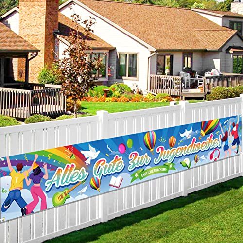 DPKOW Alles Gute zur Jugendweihe Banner Dekoration für Jugendlich, Jugendweihe Garten Außen Deko, Bunt Endlich Erwachsen Banner Deko für Junge Mädchen, 270 * 40cm von DPKOW