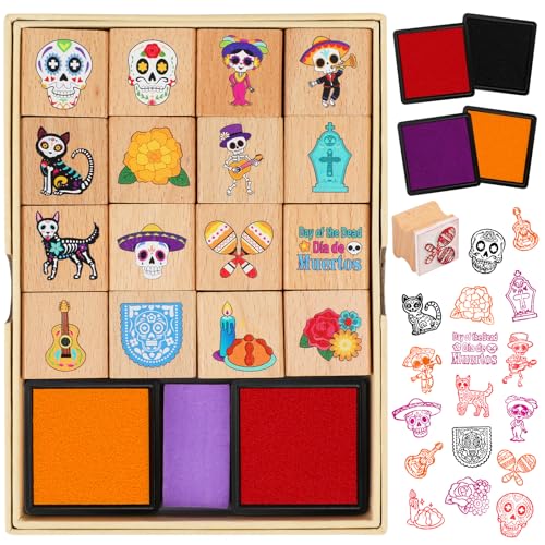 DPKOW Dia de los Muertos Stempeln für Kinder Basteln Geschenk, 16 Hölzern Stempel für Kinder Beschäftigung Dia de los Muertos Drucken DIY Gadget Mitgebsel Totenkopf Stempel Tag der Toten DPKOW Dia de los Muertos Stempeln für Kinder Basteln Geschenk, 16 Hölzern Stempel für Kinder Beschäftigung Dia de los Muertos Drucken DIY Gadget Mitgebsel Totenkopf Stempel Tag der Toten von DPKOW