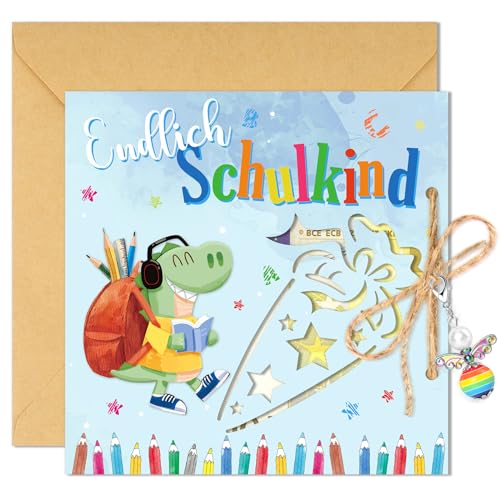 DPKOW Einschulung Geldgeschenke Verpackung Schulkind 2024 Glücksbringer Schulanfang Geschenke für Junge, Schulkind Karte Einschulung Grußkarten mit Umschlägen, Schutzengel Glücksbringer Einschulung von DPKOW