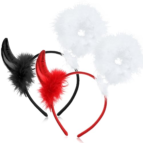 DPKOW Engel und Teufel Haarreif Teufelshörner Haarreif Heiligenschein Engel Haarreif Halloween Kopfschmuck für Kinder Damen Engel und Teufel Kostüm Accessoire Fasching Karneval Halloween Party von DPKOW