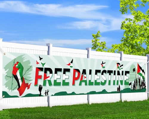 DPKOW Free Palestine Banner Palästina Flagge Dekorationen, Langer Stoff Palestinian Flag Banner Save Gaza Dekorationen Palästina Palestine Flag Banner Palestinian Flag Deko Außengarten, 270 * 40cm von DPKOW