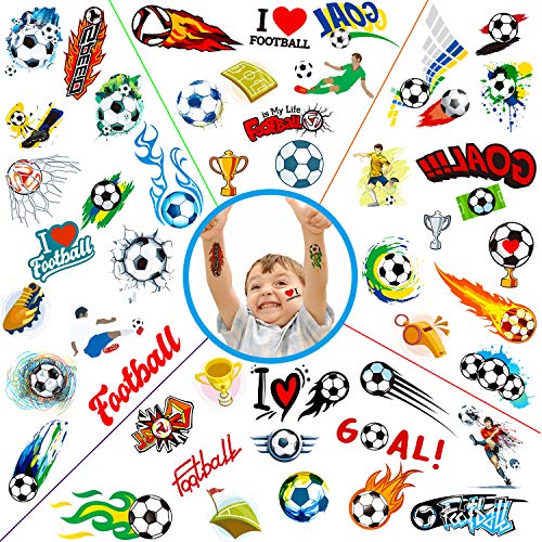 DPKOW Fußball Tattoos für Jungen Kinder, Fußball Tattoos Temporäre Kinder für Kinder Jungen Transfer Tattoos Aufkleber für Jungen Geburtstag Fußball Party Party Tasche Strumpffüller, 10 Blatt von DPKOW