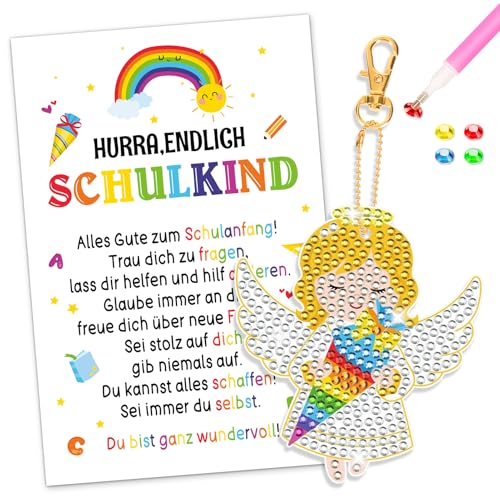 DPKOW Geschenke zur Einschulung Schulkind 2025 Schultüte Füllung, Schutzengel schlüsselanhänger Diamond Painting Kinder Schulkind Glücksbringer, mit Einschulung Karte DPKOW Geschenke zur Einschulung Schulkind 2025 Schultüte Füllung, Schutzengel schlüsselanhänger Diamond Painting Kinder Schulkind Glücksbringer, mit Einschulung Karte von DPKOW