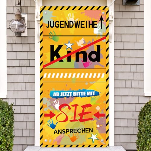 DPKOW Jugendweihe Banner Deko Jugendweihe Mädchen Junge, Stoff Türbanner Jugendweihe Türschild Wandschild Jugendweihe Geschenke Mädchen Junge Jugendweihe Zimmer Deko Endlich Erwachsen, 185 * 90cm von DPKOW