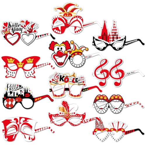 DPKOW 24 Stk Lustige Köln Partybrille Karneval Köln Accessoires, Rot Weiss Köln Papierbrille Masken Köln Karneval Kostüm Zubehör für Erwachsene Kinder Maskerade Köln Gastgeschenke Fasching Accessoires von DPKOW