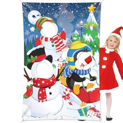 DPKOW Lustiges Schneemann Pinguin Gesicht Fotobanner für Weihnachtsdeko Hintergrund, Weihnachts Foto Requisiten Zubehör, Weihnachtsgesichtsspiel Schneemann Pinguin Banner Dekorationen, 150x100cm von DPKOW