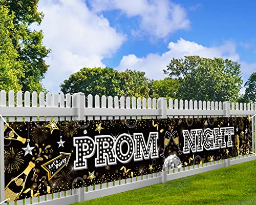 DPKOW Prom Night Banner Abschlussball Dekorationen 2025, Schwarz Gold Silber Abschlussball Foto Hintergrund Banner für Abschlussfeier Party Dekoration Zubehör, lange Stoff Klasse 2025 Banner, 270*40cm von DPKOW