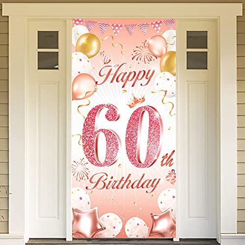 DPKOW Rose Gold 60. Geburtstag Dekoration für Frau, Rosé Gold 60. Geburtstag Banner für Hintergrund Tür Dekoration, 60. Geburtstag Hintergrund Banner für Garten Tisch Wand Dekoration, 185 x 90cm von DPKOW