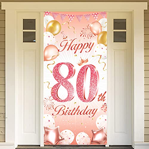 DPKOW Rose Gold 80. Geburtstag Dekoration für Frau, Rosé Gold 80. Geburtstag Banner für Hintergrund Tür Dekoration, 80. Geburtstag Hintergrund Banner für Garten Tisch Wand Dekoration, 185 x 90cm von DPKOW