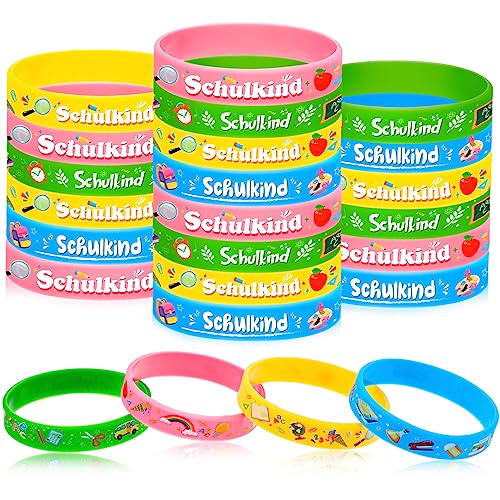 DPKOW 24 Stücke Einschulung Armband Schulkind ABC 123 Zuckertüten Bücher Motive für Schulkind 2024 Deko Schulanfang Geschenk Zur Einschulung Junge Mädchen 1. Schultag Mitgebsel Schultüte Füllung von DPKOW