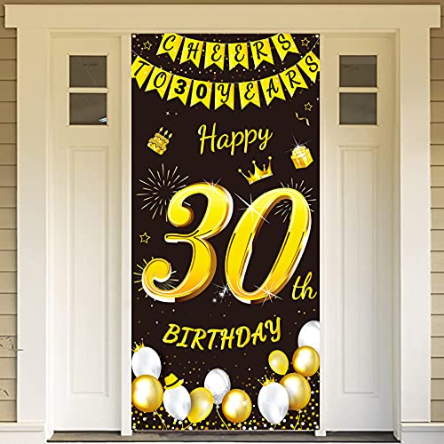 DPKOW Schwarz Gold 30. Geburtstag Dekoration für Mann Frau, Schwarz Gold 30. Geburtstag Banner für Hintergrund Tür Deko, 30. Geburtstag Tür Banner für Garten Tisch Wand Deko, 185 x 90cm Stoff von DPKOW